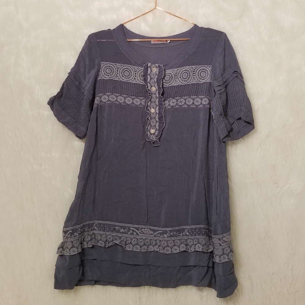 Johnny Was Blue Short Sleeve Dress